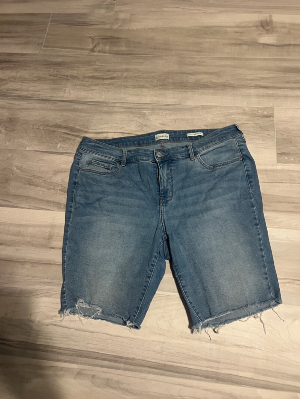 Wonderly Medium Blue Distressed Denim Bermuda Shorts